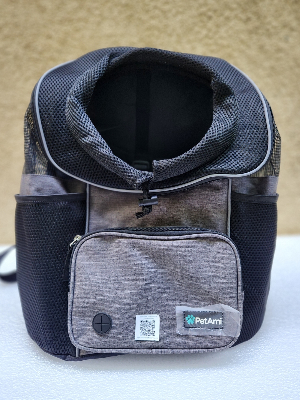 Pet Ami Gray Small Pet Backpack Carrier with Mesh Ventilation